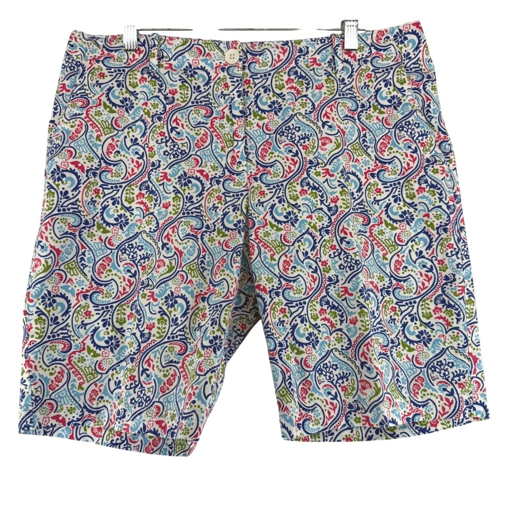 Talbots Petites‎ Paisley Shorts Womens 12P Multicolor Stretch Cotton Chino 0374
